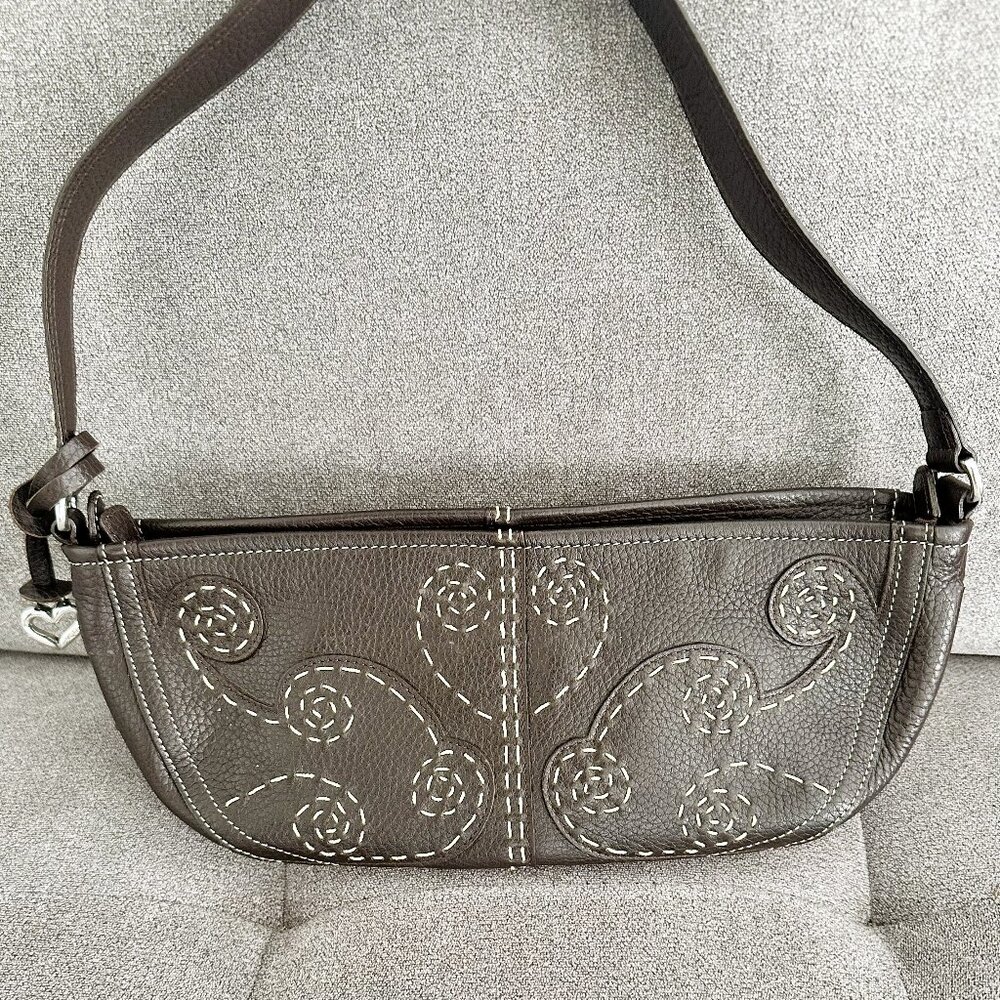 Brighton Vintage Brown Leather Shoulder Bag with Heart Design & Silver Adornment